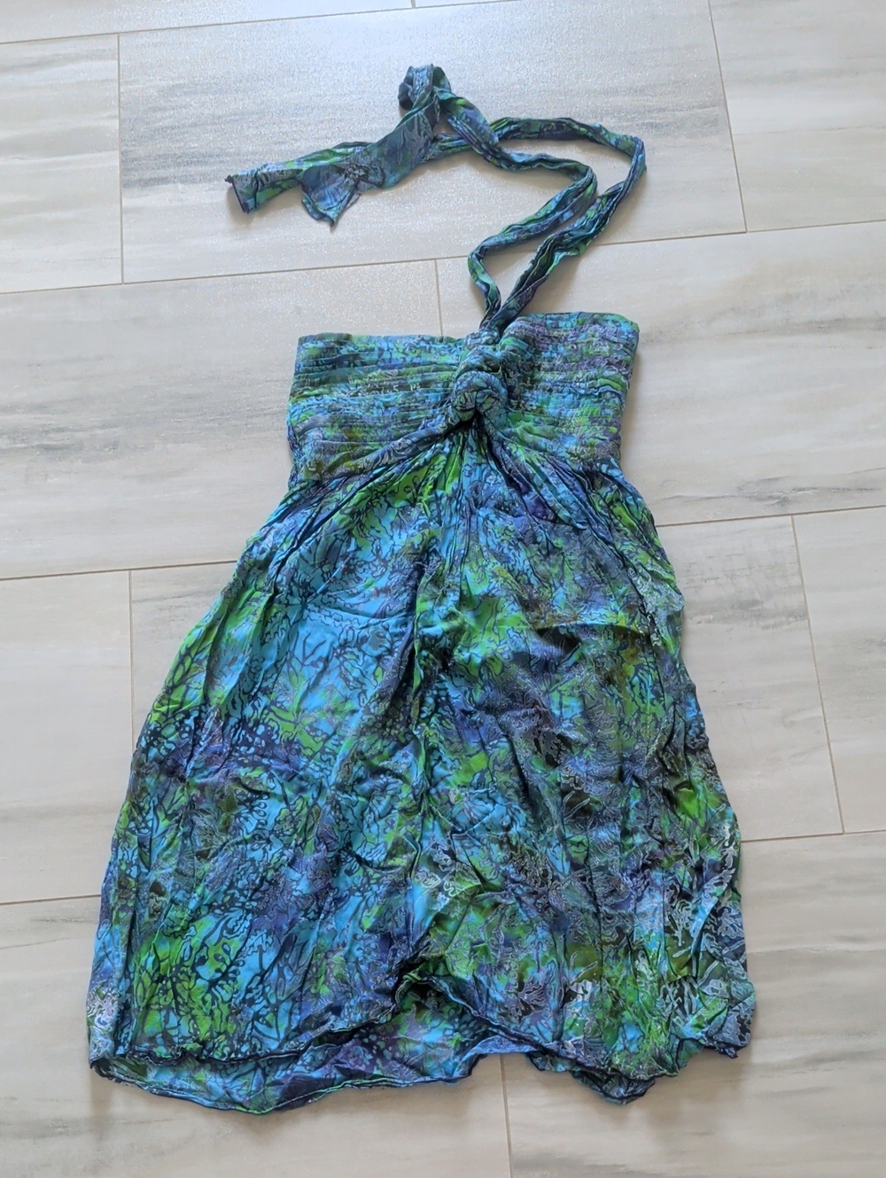 Hawaiian Blue & Green Halter Summer Dress